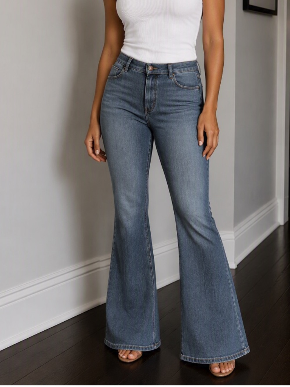 HUE Light Blue High-Rise Flared Jeans - Wide Leg
